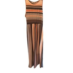 Elegant Striped Maxi Dress - Brown and Pink Size XL